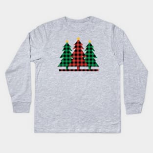 Buffalo Plaid Christmas Trees Kids Long Sleeve T-Shirt